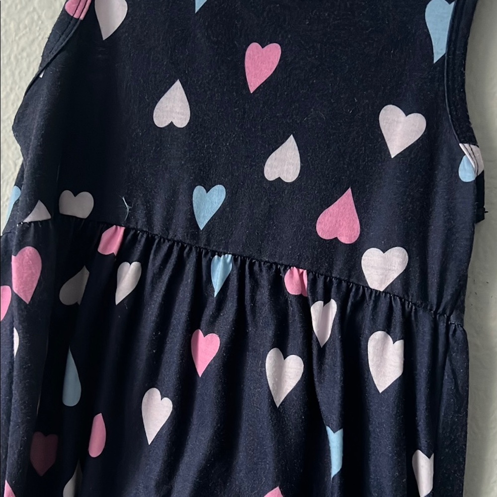 Navy Heart Pattern Kids Dress - Picture 3 of 3